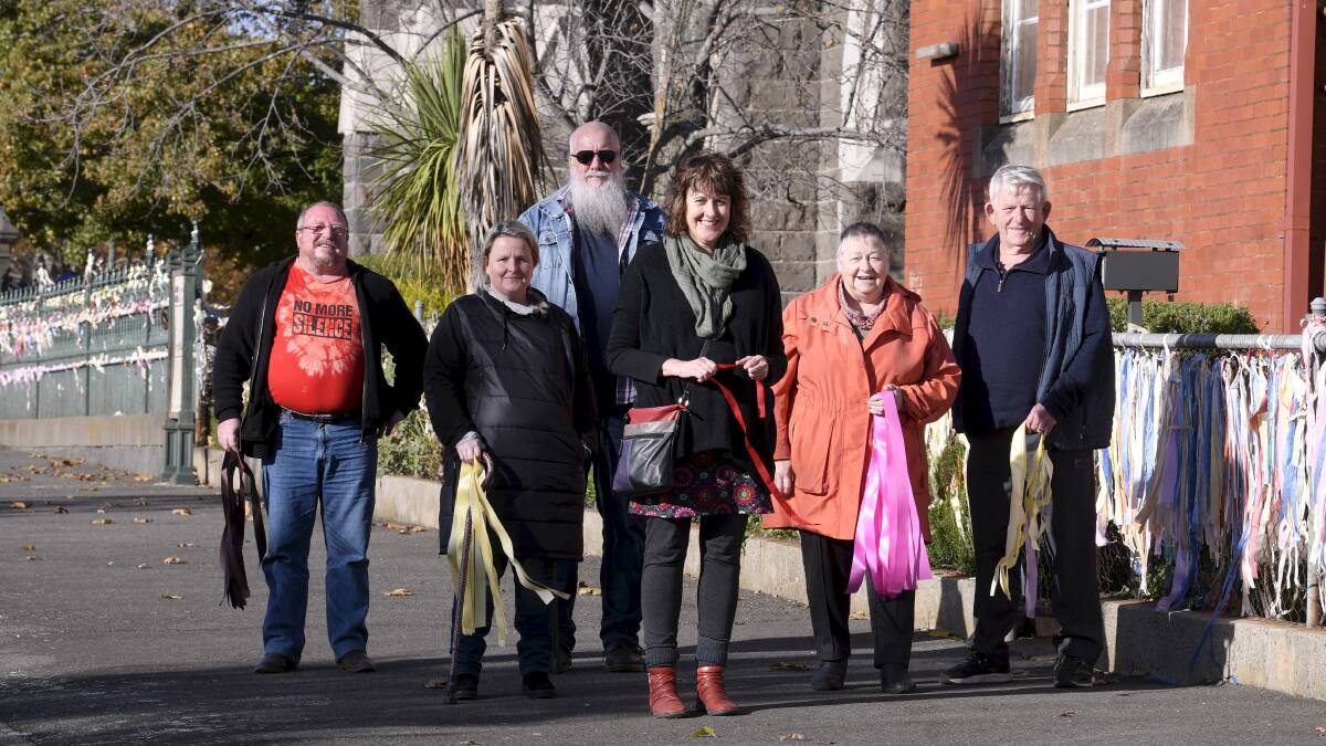 Maintain the rage: Loud Fence's Tony Wardley, Vonda Mathers, Andrew Aiden, Maureen Hatcher, Dot Cherry, and Ian Schrader at St Alipius. Picture: Lachlan Bence