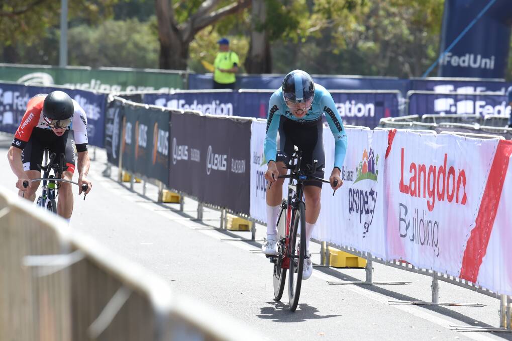 A sprint to the finish in the 2020 under 23 men's time trial. Picture: Kate Healy