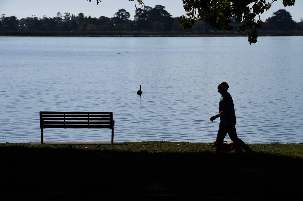 A man walks around Lake Wendouree in April. Picture: Adam Trafford