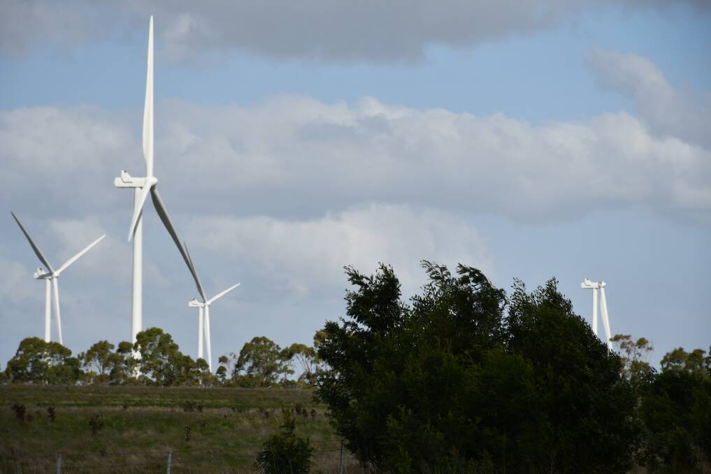 Turbines north of Elaine - note the one on the right undergoing maintenance