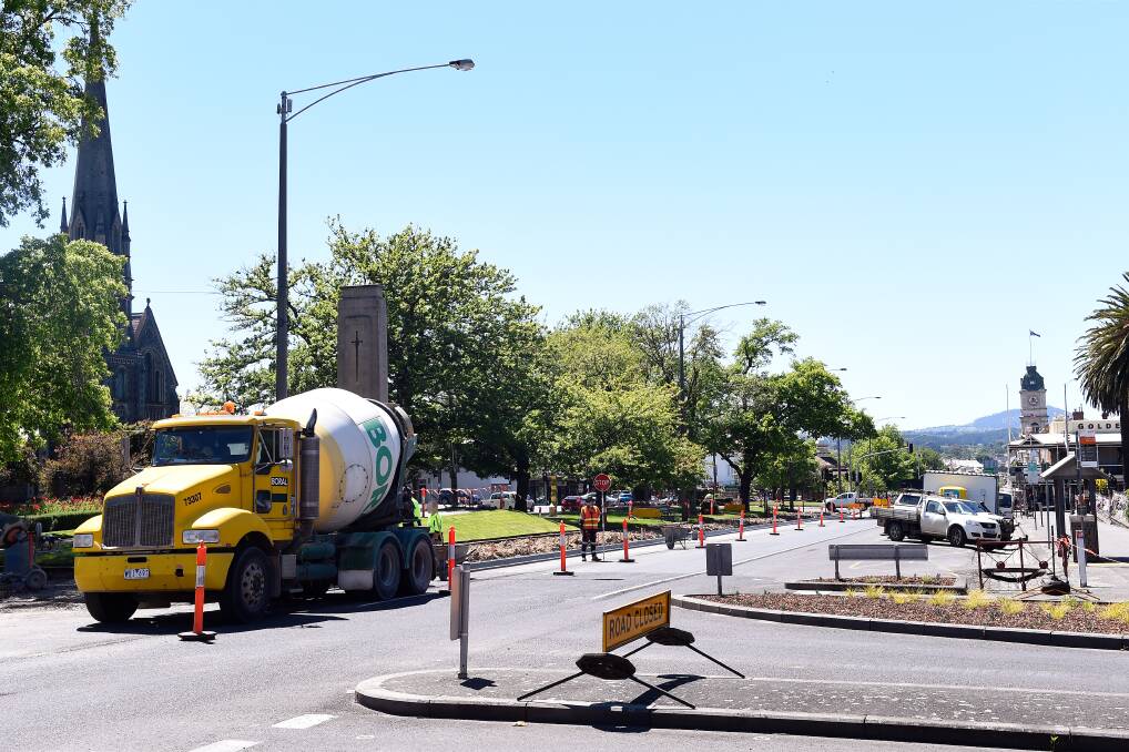 Work is under way to create two U-turns at the Lyons Street and Sturt Street intersection. Pictures: Adam Trafford