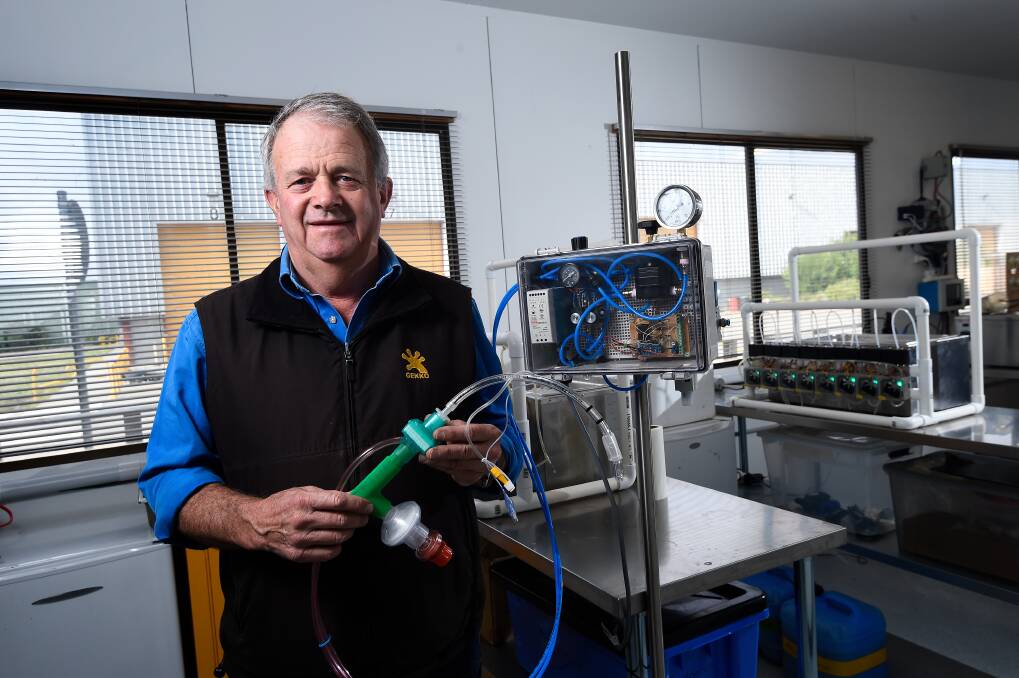Out of the shed: Gekko's Sandy Gray with a prototype in the lab. Pictures: Adam Trafford
