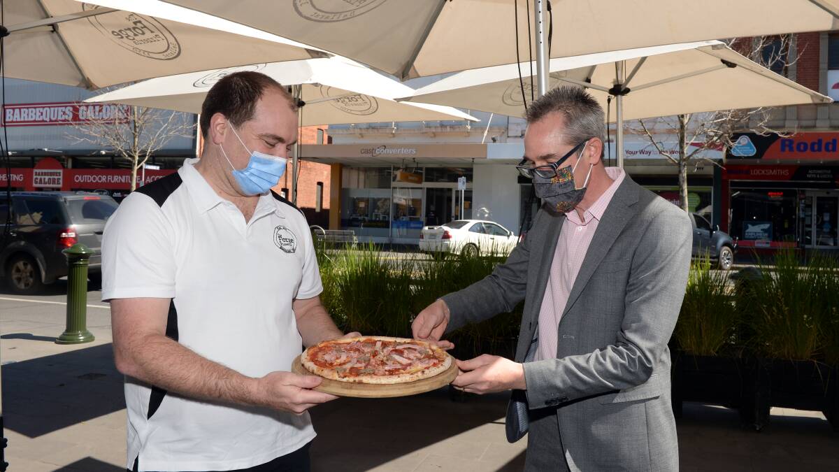 The Forge Pizzeria's Tim Matthews with City of Ballarat mayor Ben Taylor. Picture: Kate Healy
