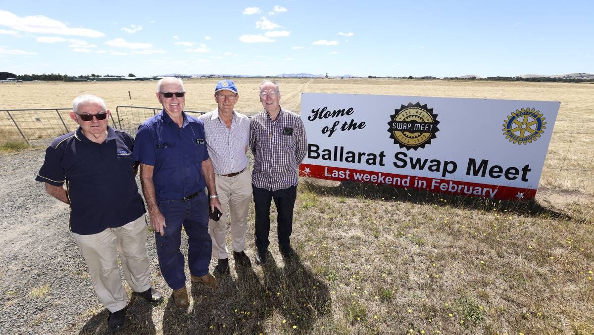 Coming soon: Rotary committee members Bob Ford, Lindsay Florence, Rob Glass and Graeme Sutton at the Swap Meet's gate - the event returns February 25. Picture: Luke Hemer