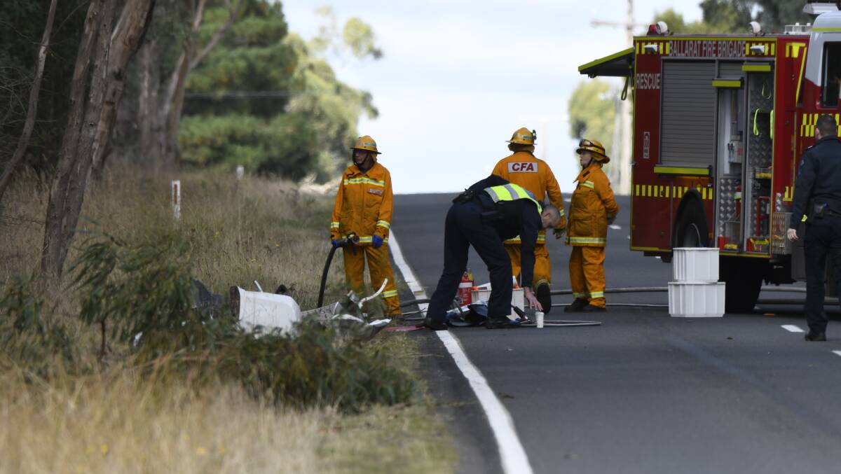 Emergency crews near the scene. Picture: Lachlan Bence