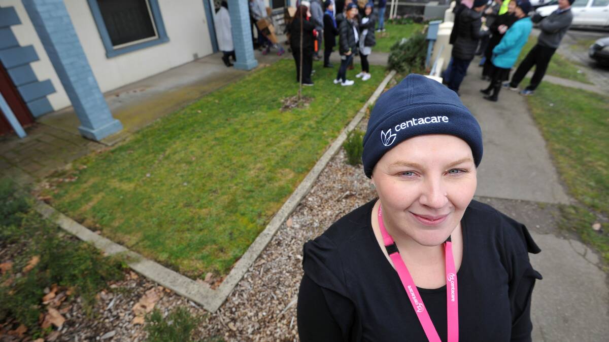 Centacare Homelessness and Advocacy Coordinator Emily Heywood outside Peplow House where the street walk for Homelessness Week began today. Picture: Lachlan Bence 