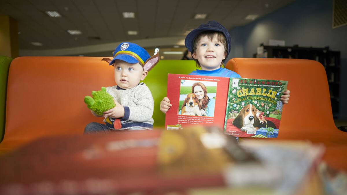 Ethan and Michael - participants in the Imagination Library program at Ballarat Library. Picture: Luka Kauzlaric