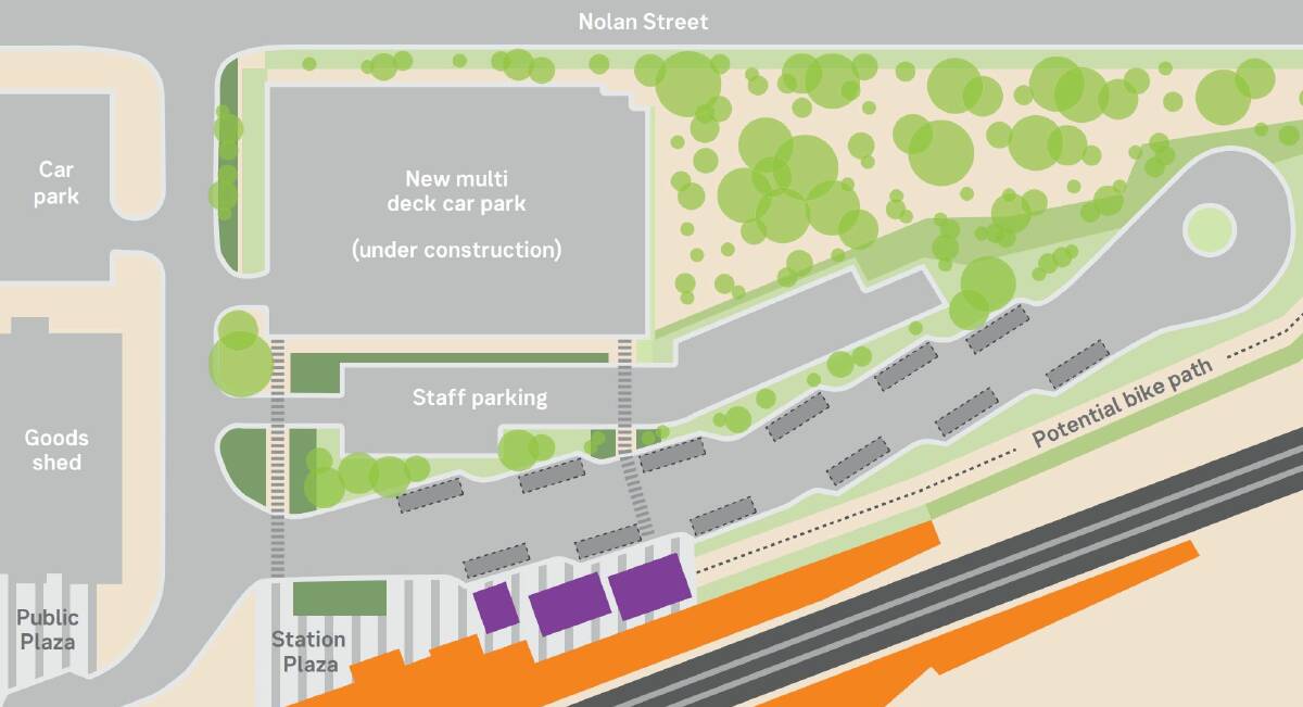 More to come: The projected bus bays (dark gray) will be constructed in February. Picture: Regional Development Victoria