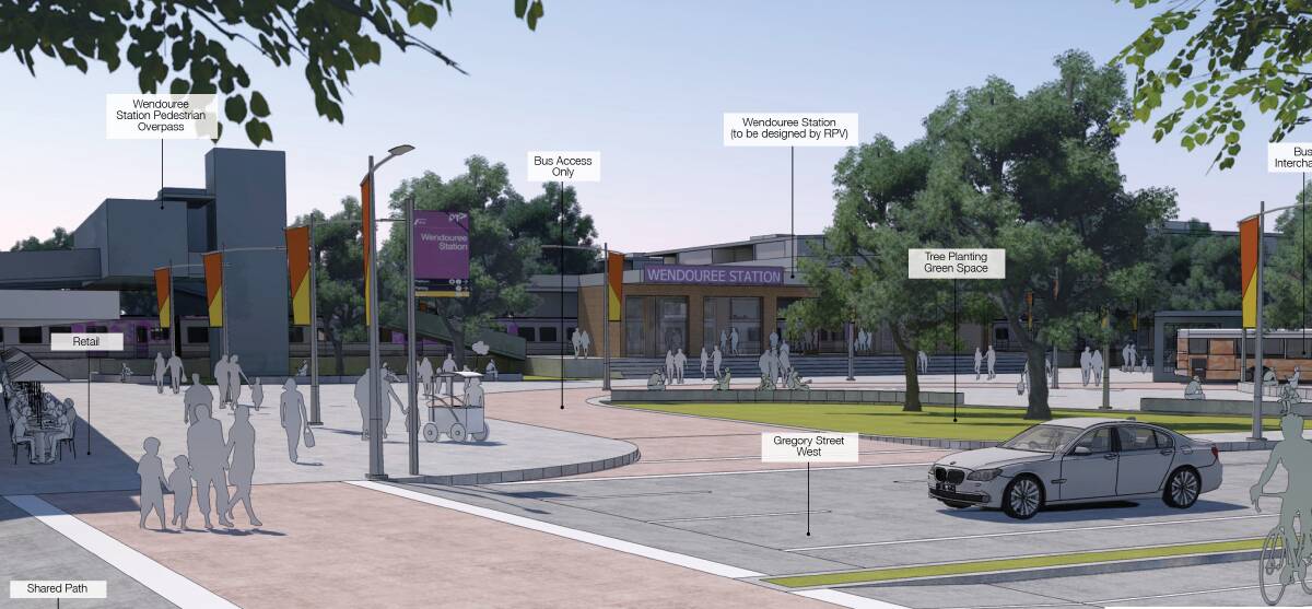 Green space: Concept art of a new plaza at Wendouree Station, to face the re-opened Gregory Street West. Council will consider the plan next week. Picture: City of Ballarat