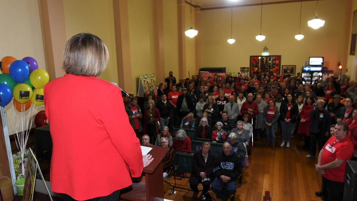 Catherine King speaks at Trades Hall. Picture: Lachlan Bence