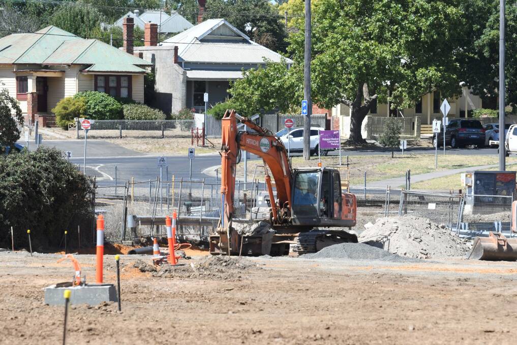 Dirty work: A digger at the Creswick Road car park on Thursday. Picture: Lachlan Bence