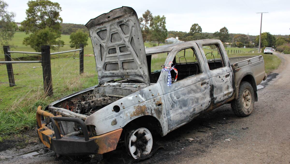 The burnt out car in Invermay this morning. 