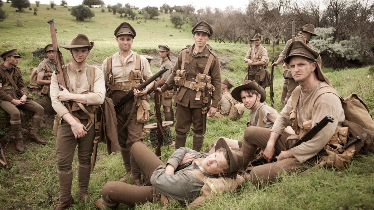 Front line: Glenane (far right) in miniseries 'Deadline Gallipoli', co-starring Sam Worthington.