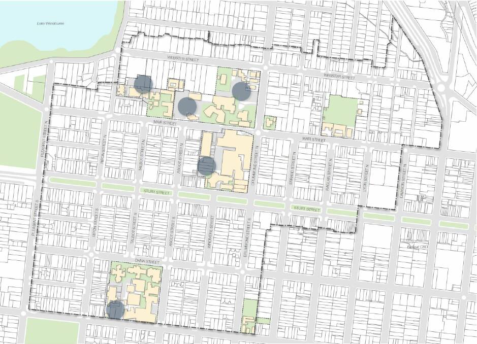Potential positions for multi-deck car parks in the health precinct. Source: City of Ballarat