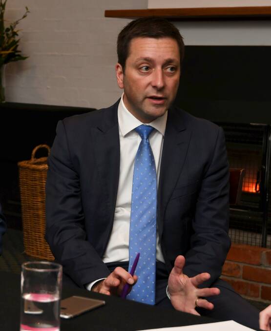 Making a case: Opposition leader Matthew Guy was in Ballarat last night as the keynote speaker at Committee for Ballarat's round table dinner. Picture: Lachlan Bence