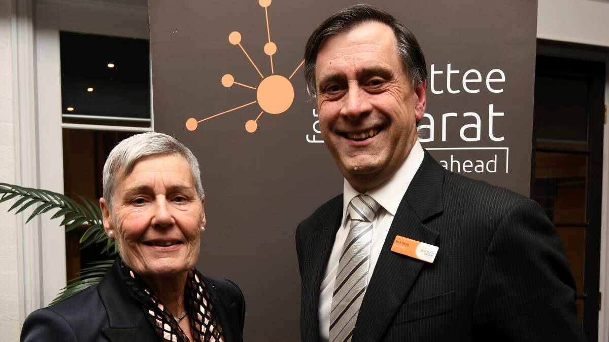Leadership change: Outgoing Committee for Ballarat chair Janet Dore and Nick Beale. Picture: Lachlan Bence