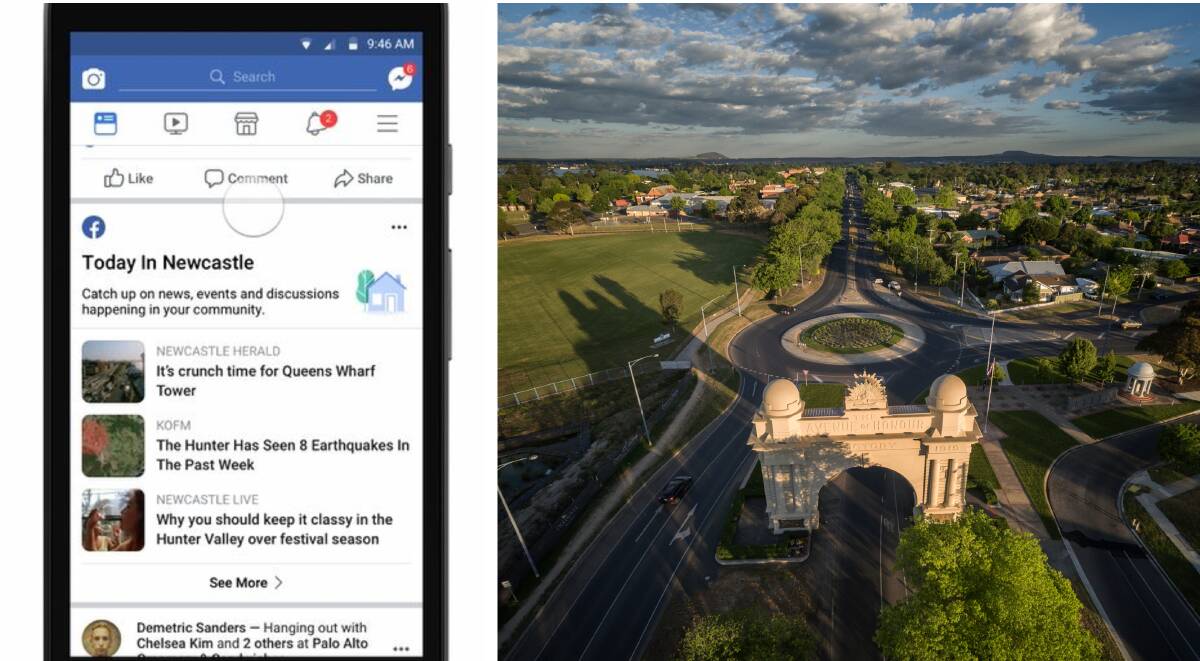 Engaged: Facebook's new 'Today In' Feature (left) which will be rolled out in Ballarat. Picture: Andrew Thomas
