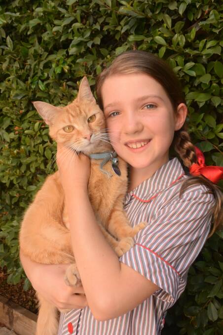 Paws for thought: 10 year old Phoebe Lagerberg with her cat Cinnamon, after donating money to Animals Australia, in lieu of getting birthday gifts. 