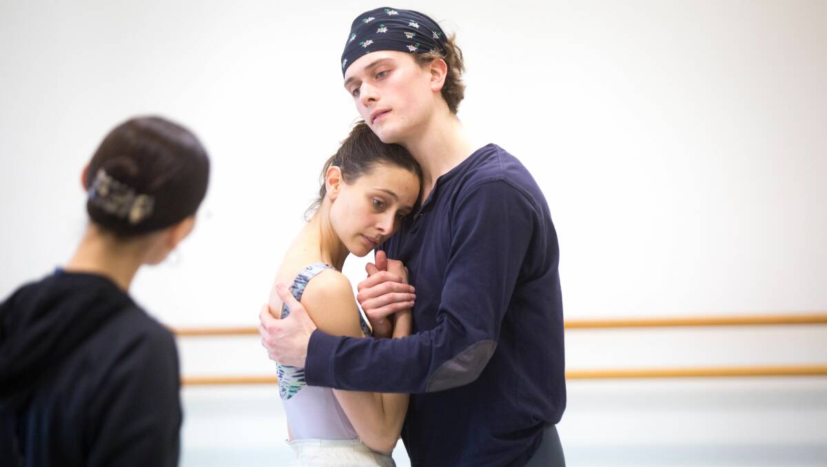 Romance: Dimity Azoury (Giselle) and Callum Linnane (Albrecht) in rehearsals for The Australian Ballet's production in August. Photo: Kate Longley