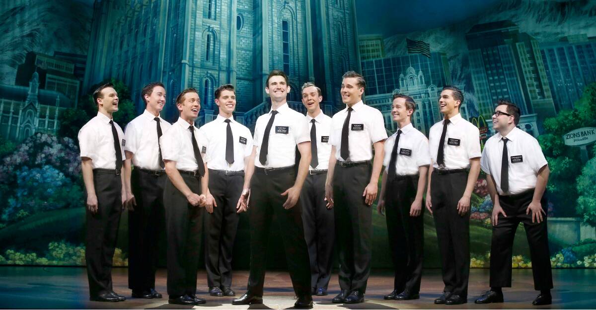 (TOP) Hello: Jacobsson (fourth from left) in 'The Book of Mormon'. 