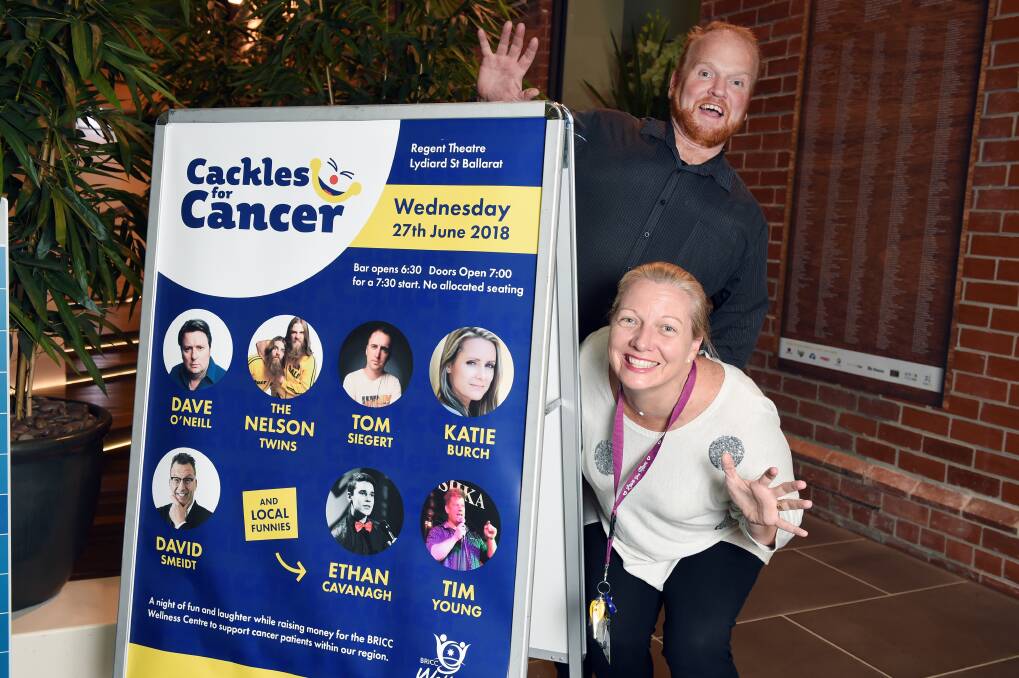 LAUGH RIOT: Cackles for Cancer's Shane Darroch and BRICC's Wellness Centre coordinator Simone Noelker. Picture: Kate Healy