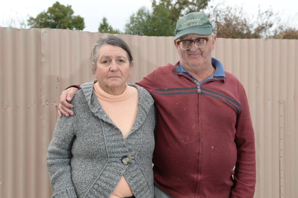 Fed up: Kitty and Peter McGeary, who are both disabled, say navigating their way to the Ballarat CBD has become impossible due to major construction works along Armstrong St North changing the pedestrian passage. Picture: Kate Healy