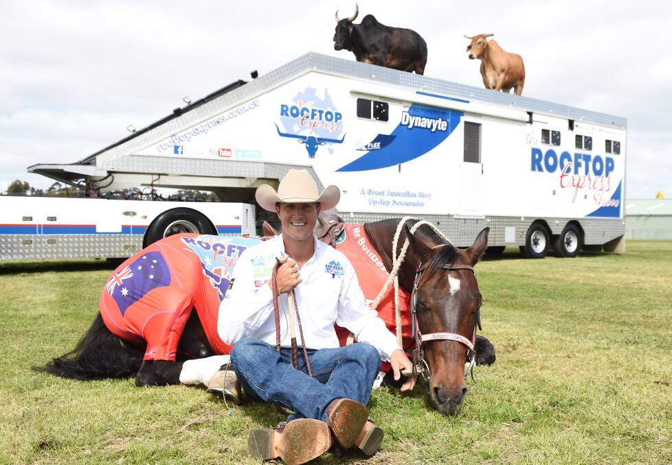 Riding high: Rooftop Express' David Manchon relaxes with his horse Rooftop Rocy before the Ballarat Show on November 11-13. Pictures: Kate Healy