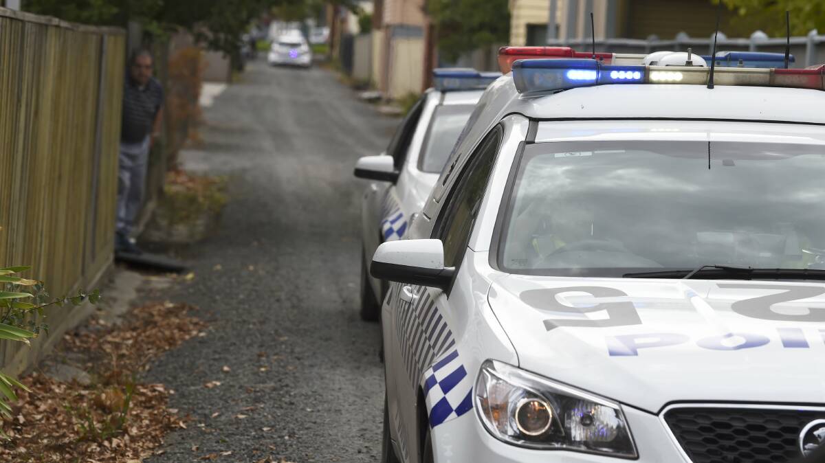 Police in Ascot Street, Ballarat in April. Picture: Lachlan Bence