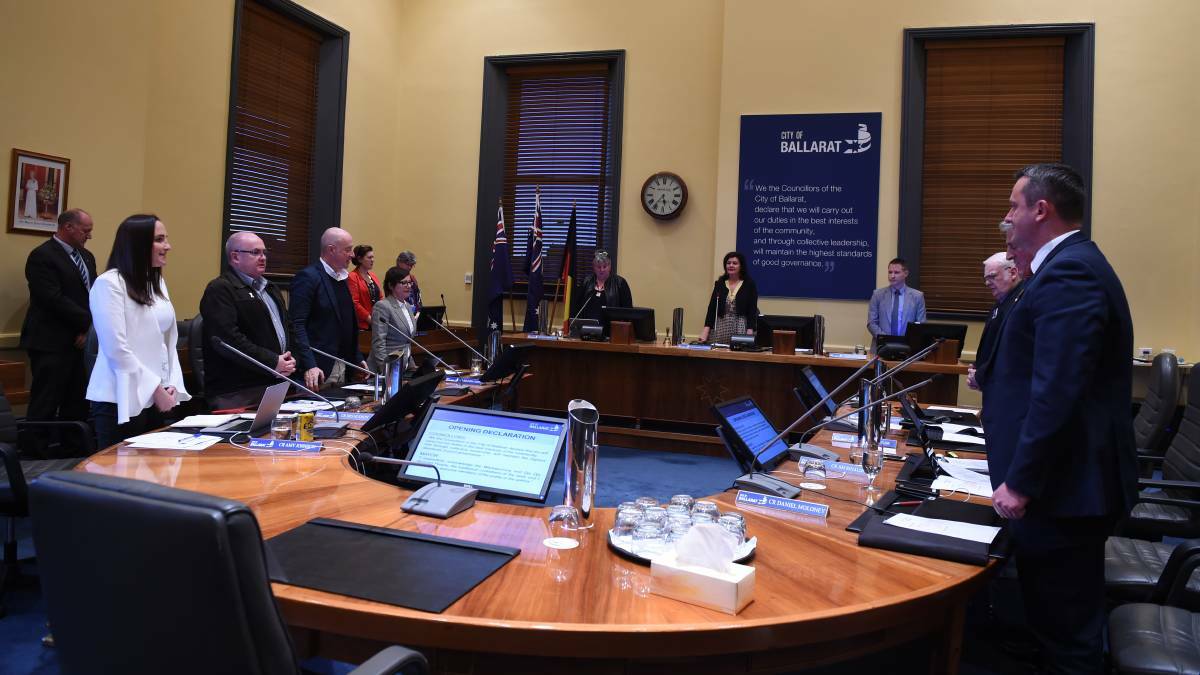 City of Ballarat's councillors and officers at a May 2018 meeting. Picture: Kate Healy