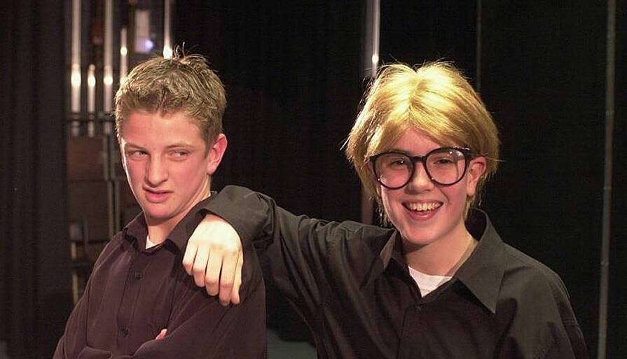 Aaron Glenane (left) with a theatre mate in 2001. 