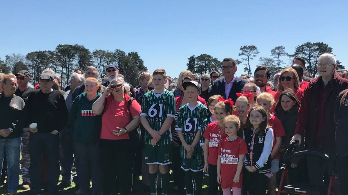 Labor faithful with Victorian Premier Daniel Andrews at the Wendouree West Recreation Reserve on Friday. 
