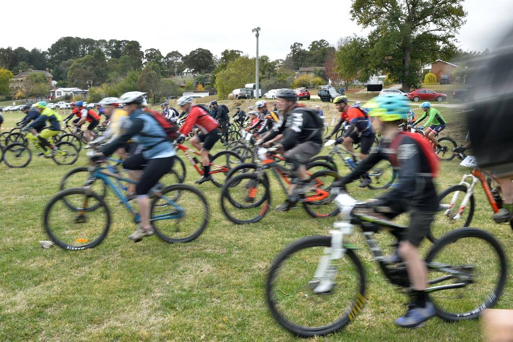 Pedal to the metal: Around 170 competitors took to the trails for the Brackenbury Challenge. Picture: Dylan Burns