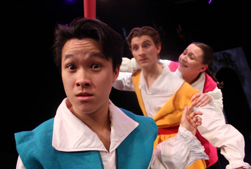Act surprised: Federation University Arts Academy students Andrew Dang, Vincent Pidal and Petea Stark perform in 'The Comedy of Errors'. Picture: Ashleigh McMillan