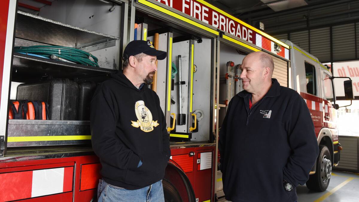 Bill Cook and Mark Cartledge at the Ballarat Fire Station on Saturday. Picture: Kate Healy