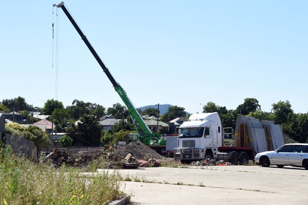 Crane: Construction is rocketing along on the Creswick Road car park, which is set to be finished next month. 