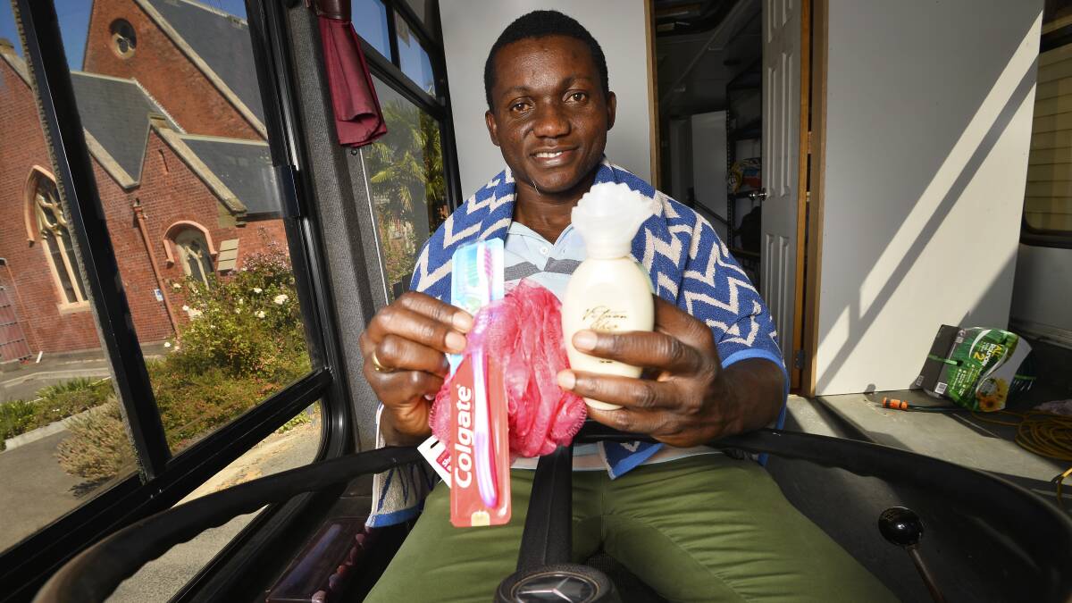 Grateful: Constantine Osuchukwu from the One Humanity Shower Bus said the project saw the light of day because of the community's support. The bus operates two nights a week, catering for around 70 people sleeping rough in Ballarat each night. Photo: Dylan Burns 
