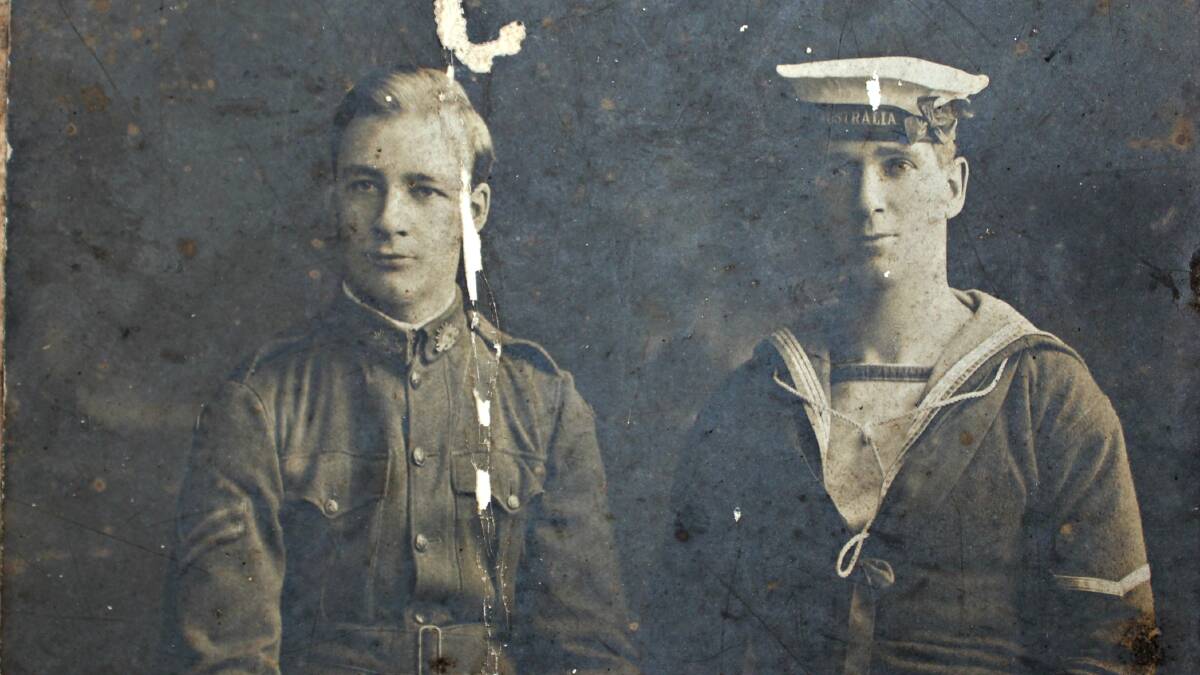 Brothers in arms: Ballarat siblings Oliver Newland and able seaman Leopold Newland photographed before World War I. Oliver fought first at Gallipoli and then at Flanders, while Leopold was engaged in the Zeebrugee Raid.  