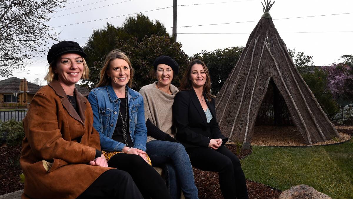 Peace and quiet: RAMP co-ordinator Amber Byvoet, SalvoConnect's Louise Jeffrey, landscape designer Helen Todd and SalvoConnect Western manager Kellie Brown sit in Flo's Place. Picture: Adam Trafford
