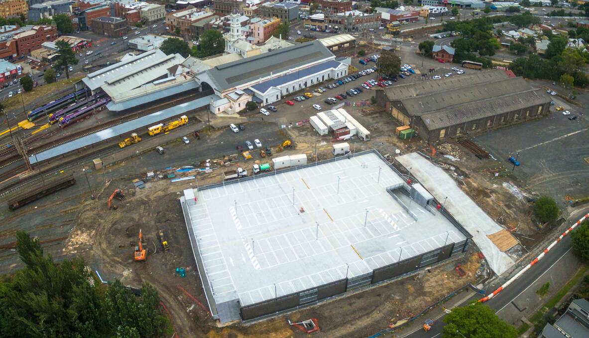 Bird's eye: The Ballarat Station from above, with car park close to completion. Picture: Skyline Drone Imaging