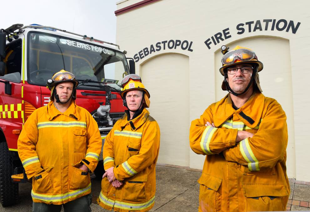 Heroic: Kye Margetsen, Peter Matthews and Allan Jubber (Crew Leader) of the Sebastopol Fire Brigade, who saved an elderly woman. Picture: Adam Trafford