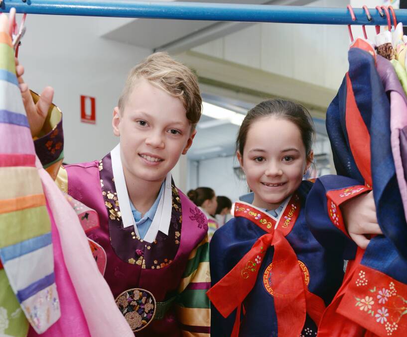 SPECIAL DAY: Miners Rest Primary School pupils Joe, Year 4, and Ayla, Year 3, at the school's Korean Day. Picture: Kate Healy