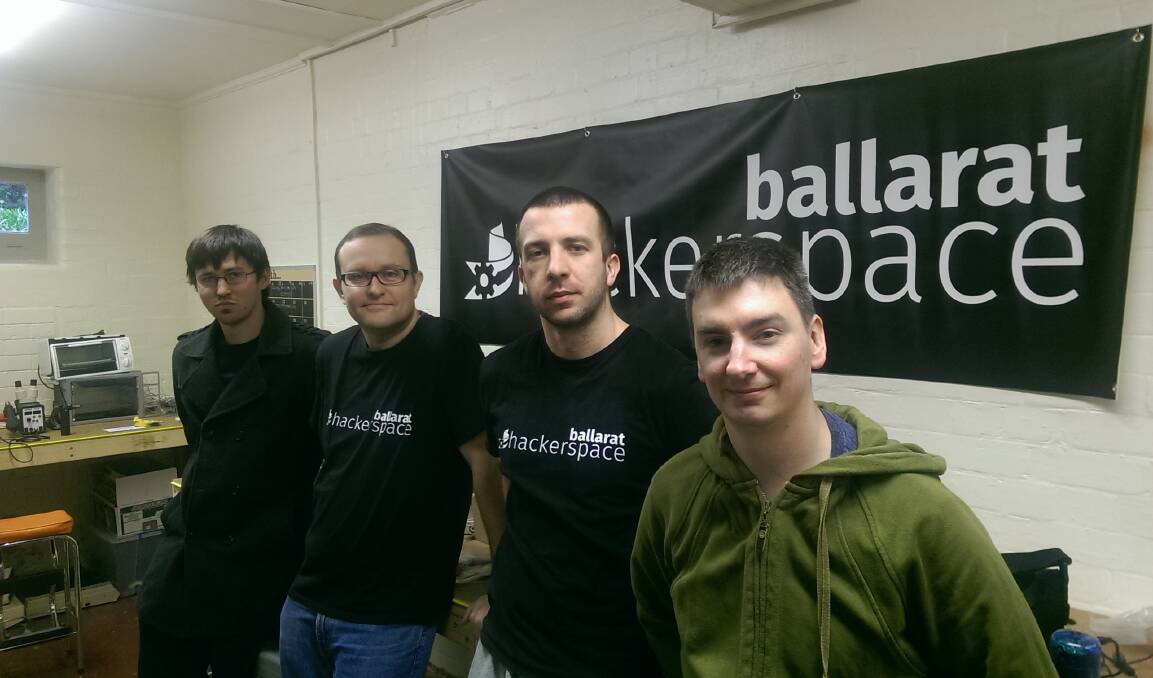 HACKERS: Ballarat Hackerspace team members, from left, Robert Layton, Scott Weston, Ian Firns and Brett James. Picture: Brendan Wrigley