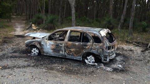 The car destroyed by a suspicious fire in the Canadian Forest on Thursday morning.