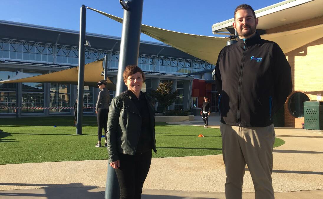 EXERCISE: Ballarat Councillor Belinda Coates and Ballarat Aquatic and Lifestyle Centre manager Michael Riseley at the first session of the centre's new training classes.