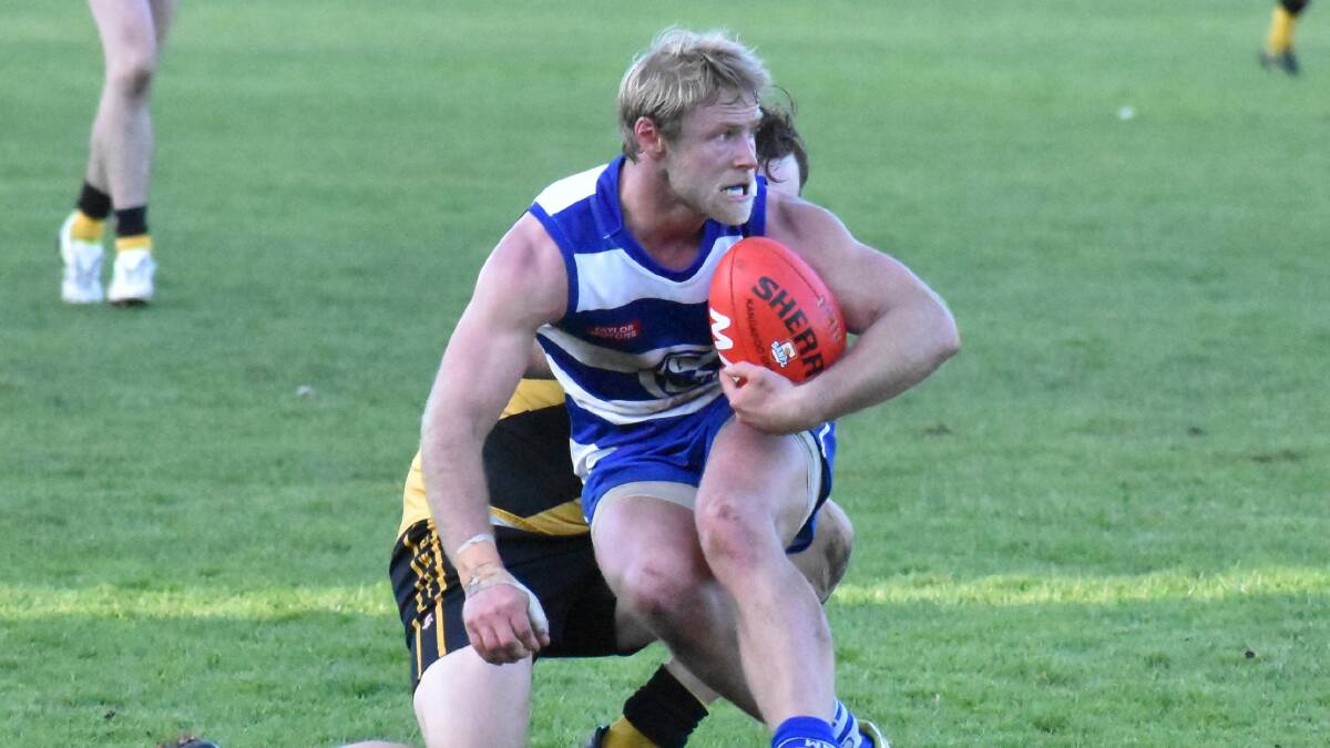 HARD BALL: Hamish Jarrod playing for Casterton-Sandford in 2019. Picture: Casterton News