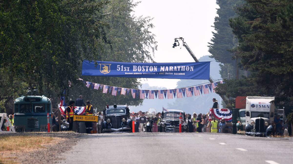 GET SET: The re-created starting line of the 51st Boston Marathon for the film Road to Boston. Picture: Adam Trafford.