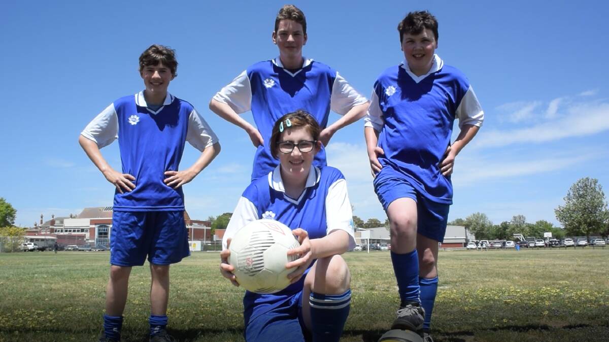 KICKING GOALS: Ballarat Specialist School students Declan Hockey, left, Josh Taylor, Toby McPhan-Burton and Billisha Lyons, front. 