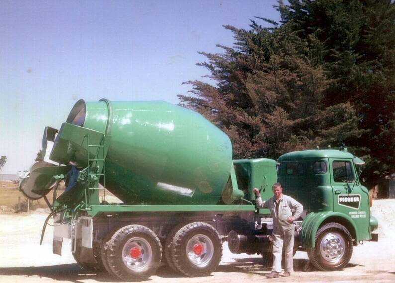 FIRST: Graeme Beaston stands beside his first concrete truck.