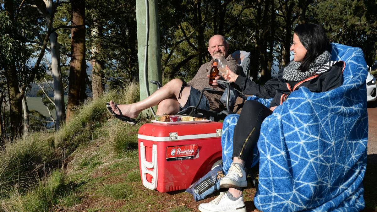 CHEERS: Chris and Susan Anstis at Mt Buninyong. Picture: Kate Healy.