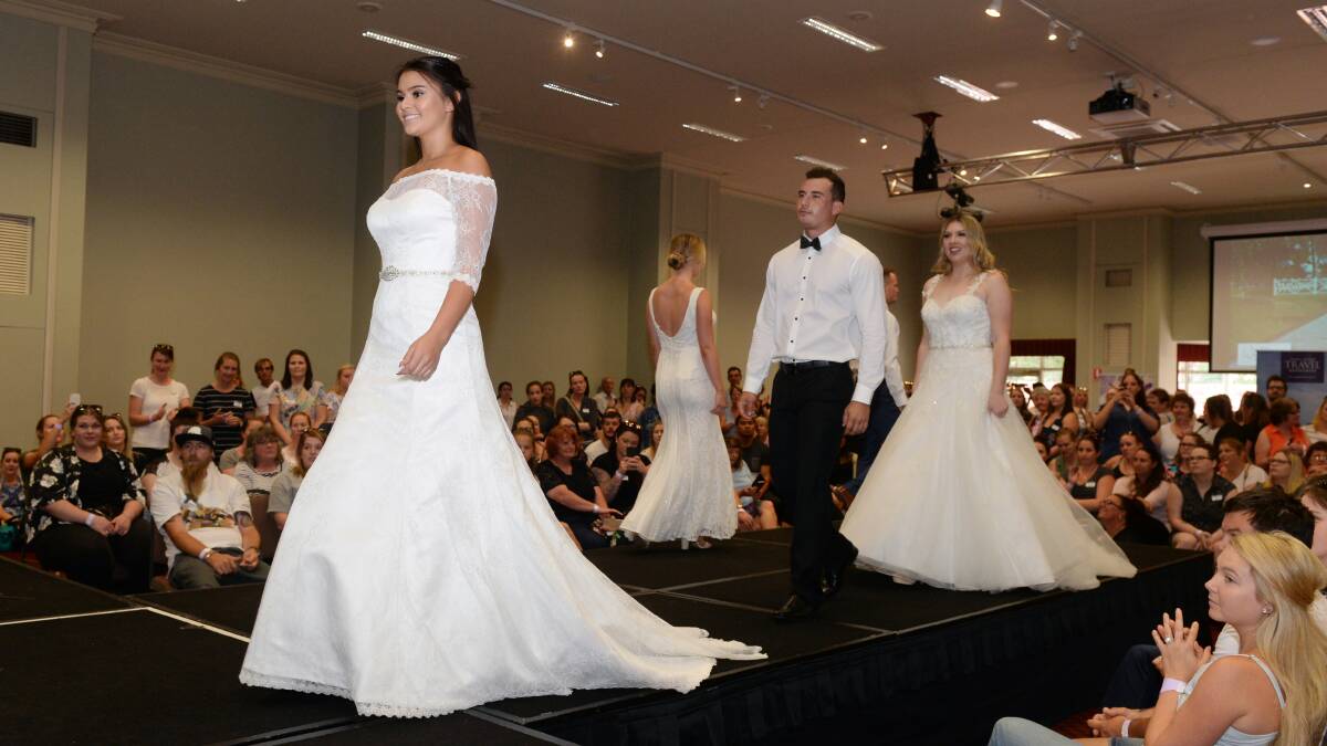 WEDDING IDEAS: Rachael, Jake, and Nev modeling some of the wedding fashions at the Ballarat Bridal Expo. Picture: Kate Healy